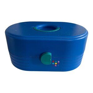 Vintage Caboodles Oval Makeup Case – Blue with Teal Handle & Mirror